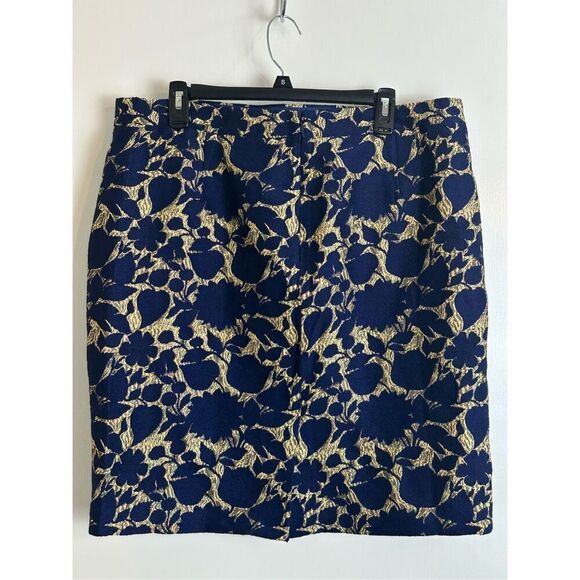 J Crew size 16 blue and gold wool jacquard skirt - Picture 2 of 5